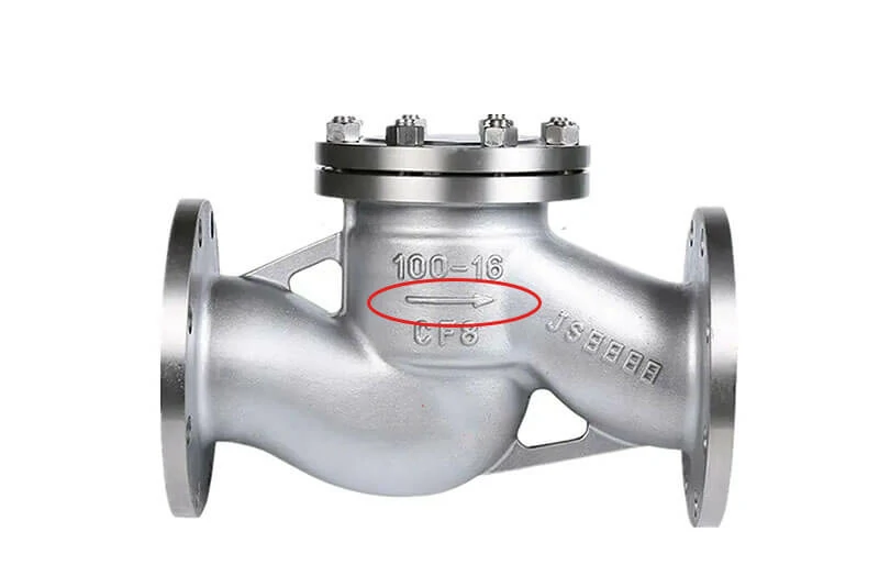The direction of the check valve